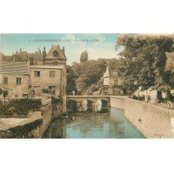 carte postale ancienne 77 COULOMMIERS. Pont de la Ville rue de la Pêcherie 1936 Librairie