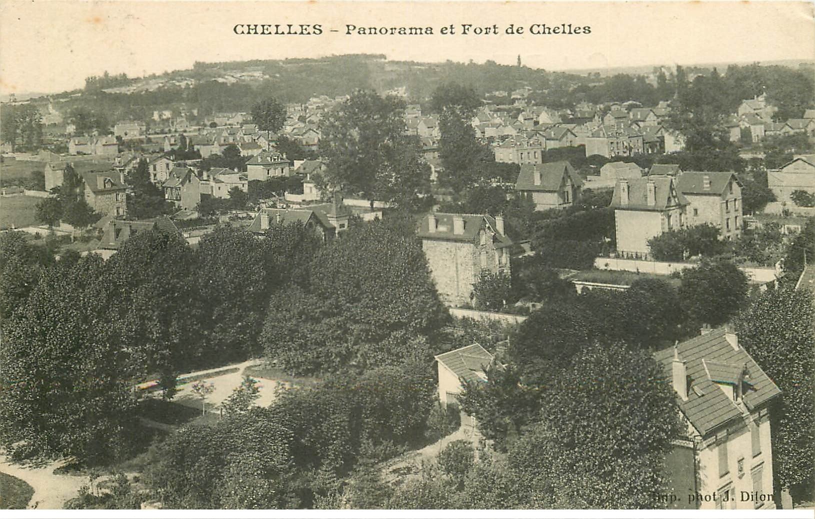 carte postale ancienne 77 CHELLES. Panorama et Fort 1912