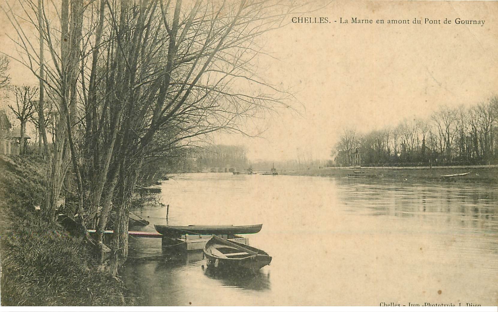 carte postale ancienne 77 CHELLES. Marne Amont du Pont de Gournay 1906