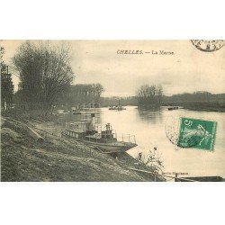 carte postale ancienne 77 CHELLES. La Marne avec engin désensablage