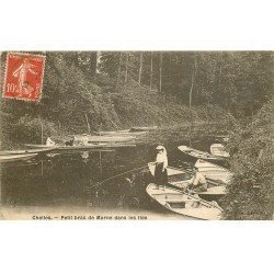 carte postale ancienne 77 CHELLES. Pêcheuse sur Petit Bras dans les Îles 1906