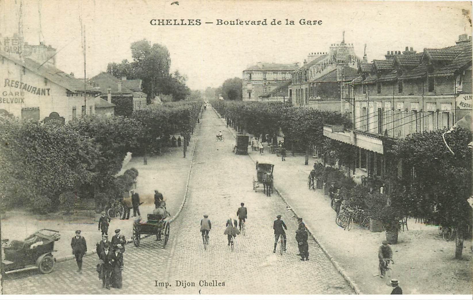 carte postale ancienne 77 CHELLES. Boulevard de la Gare Restaurant et Brasserie