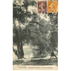 carte postale ancienne 77 CHELLES. Pêcheur et Artiste Peintre bords de Marne 1927