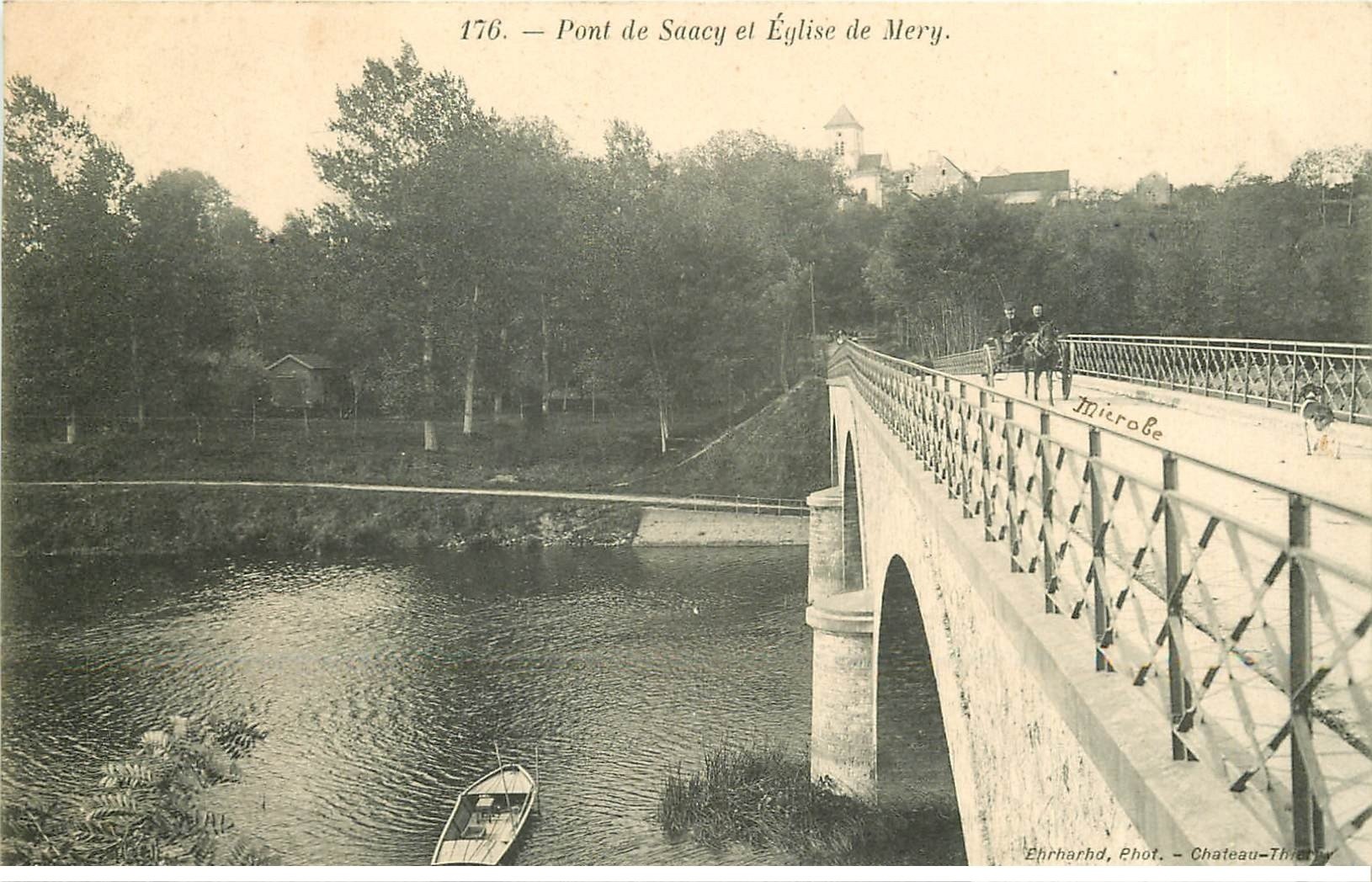 carte postale ancienne 77 PONT DE SANCY ET EGLISE DE MERY 1906 Attelage