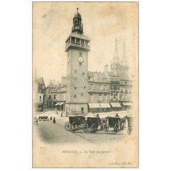 carte postale ancienne 03 MOULINS. Tour Jacquemart et Fiacres 1904