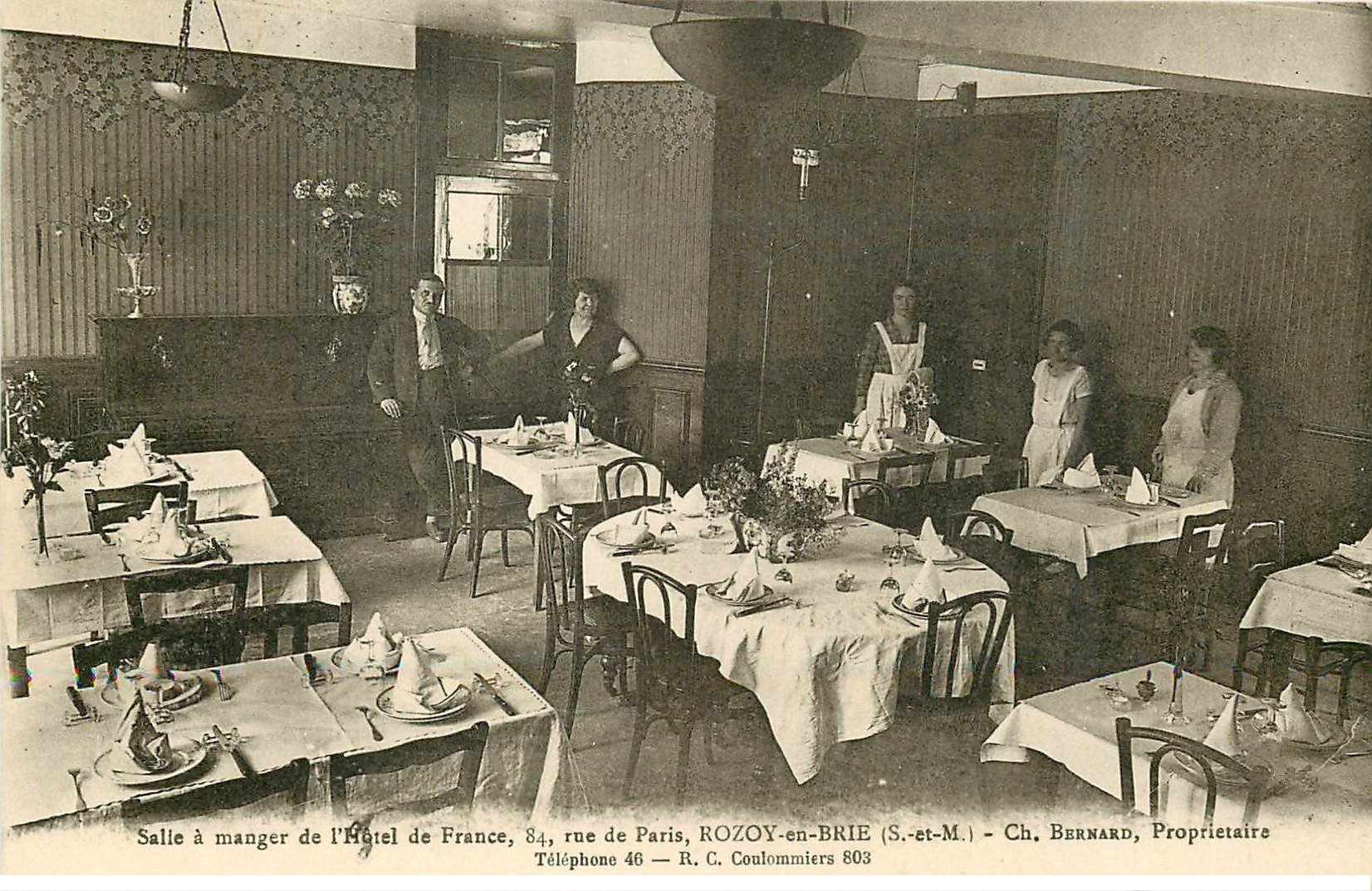 carte postale ancienne 77 ROZAY ROZOY-EN-BRIE. Hôtel de France, Salle à manger 84 Rue de Paris.