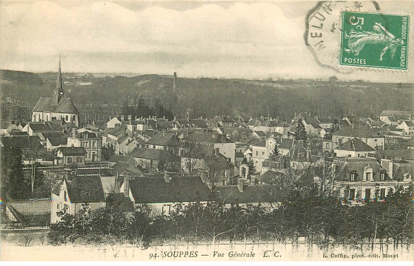 carte postale ancienne 77 SOUPPES. Vue générale 1913