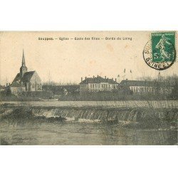 carte postale ancienne 77 SOUPPES. Eglise et ecole de filles 1911