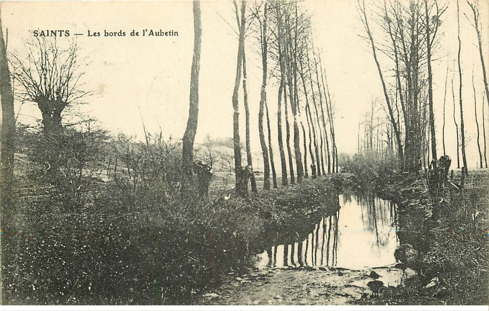 carte postale ancienne 77 SAINTS. Les Bords de l'Aubetin 1916