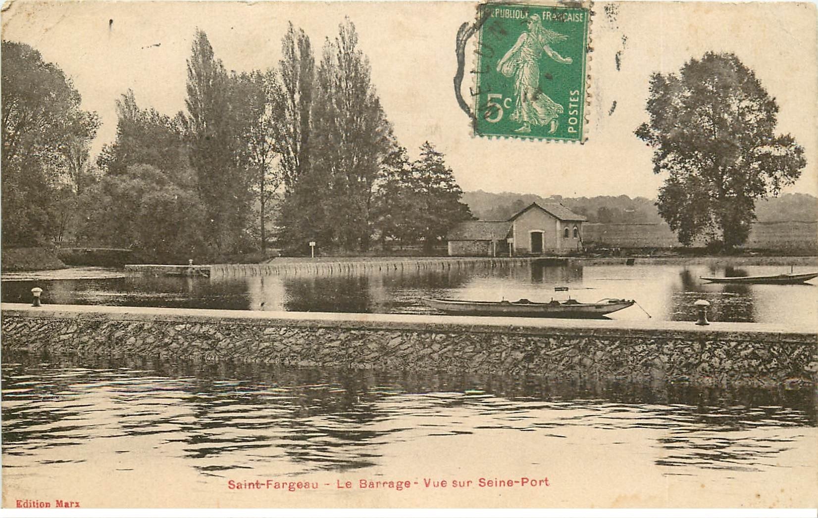 carte postale ancienne 77 SAINT-FARGEAU. Le Barrage 1912