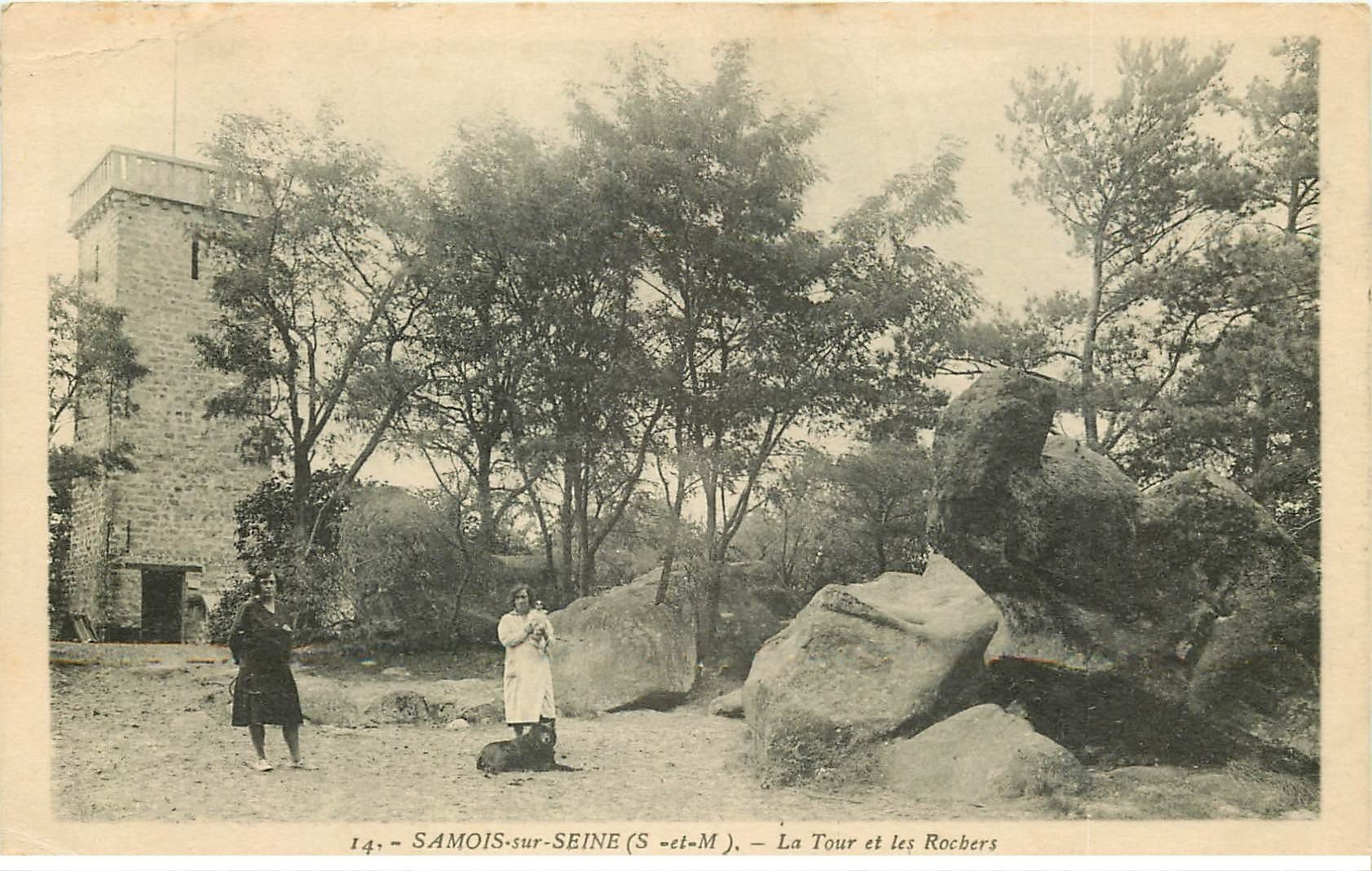 carte postale ancienne 77 SAMOIS-SUR-SEINE. Tour et Rochers animation 1935