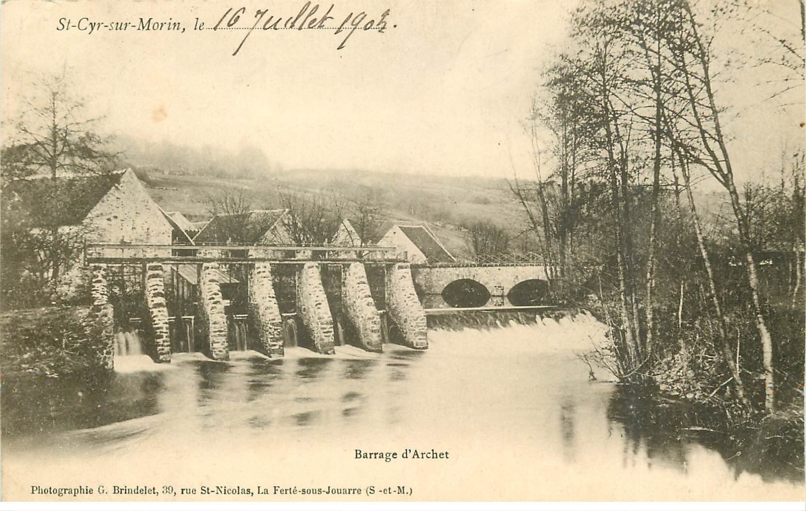 carte postale ancienne 77 SAINT-CYR-SUR-MORIN. Barrage d'Archet 1903