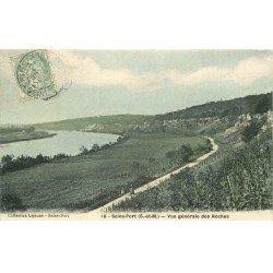 carte postale ancienne 77 SEINE-PORT. Les Roches petite animation sur la Route