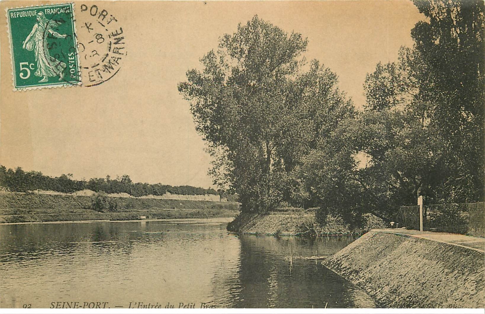 carte postale ancienne 77 SEINE-PORT. L'Entrée du Petit Bras 1908