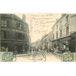 77 TOURNAN. Rue de Provins 1903 Tabac et Au Bon Marché avec Facteur