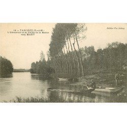 carte postale ancienne 77 TANCROU. Abreuvoir et Pêcheur sur barque 1912