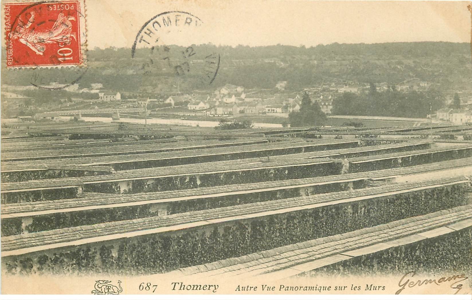 carte postale ancienne 77 THOMERY. Vue sur les Murs 1907