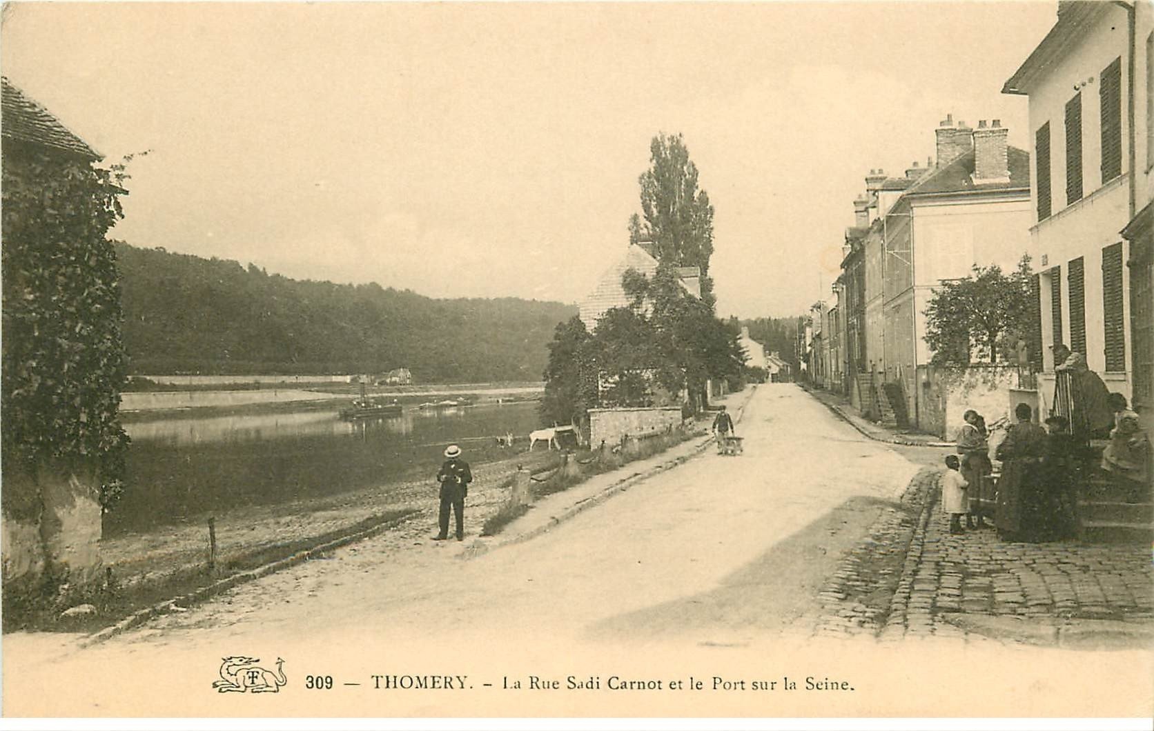 carte postale ancienne 77 THOMERY. Le Port Rue Sadi Carnot