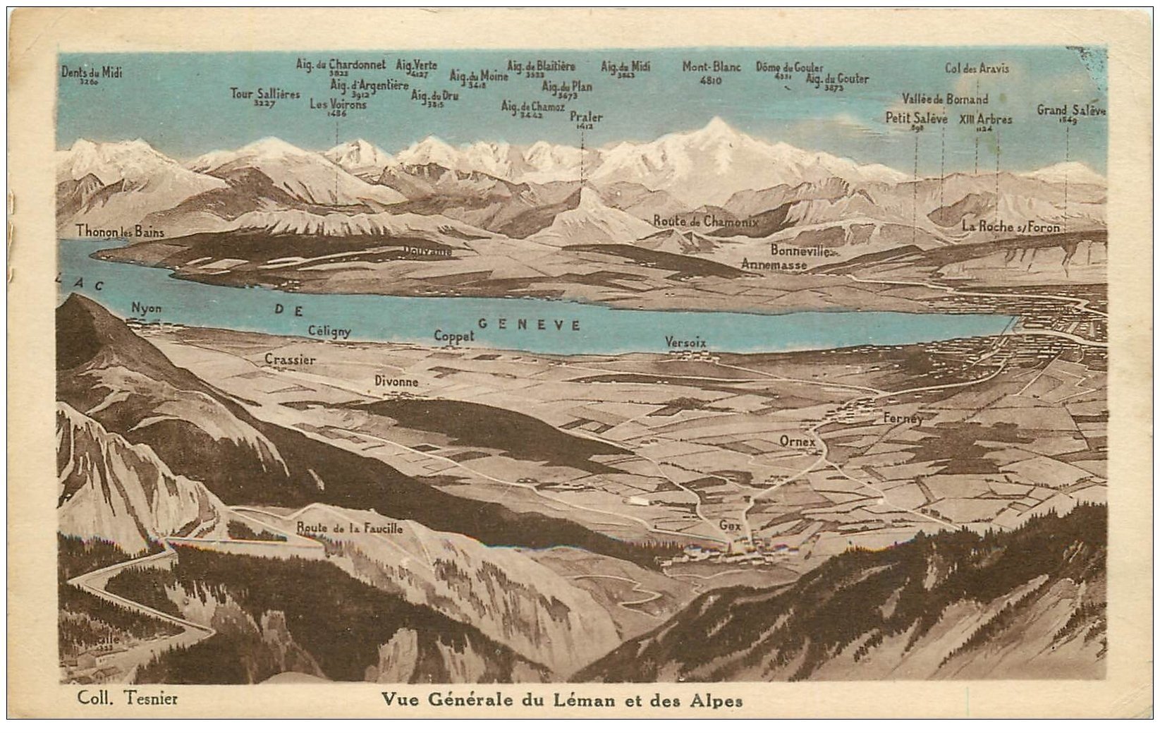 carte postale ancienne 01 Le Léman et les Alpes. Collection Tesnier