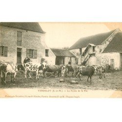 carte postale ancienne 77 VERDELOT. La Ferme de la fée 1905 Paysans et Vaches