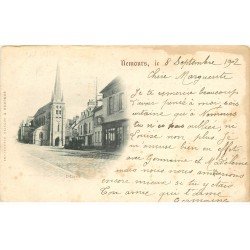 carte postale ancienne 77 NEMOURS. L'Eglise 1902 Epicerie Centrale