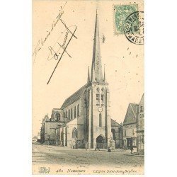 carte postale ancienne 77 NEMOURS. Eglise Saint-Jean-Baptiste 1906 Epicerie