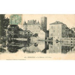 carte postale ancienne 77 NEMOURS. Le Château et le Loing 1906 Usine à vapeur