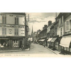 carte postale ancienne 77 NEMOURS. Rue du Château 1916 Mercerie Graineterie et Menuiserie