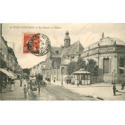 carte postale ancienne 77 FONTAINEBLEAU. L'Eglise Grande Rue 1909