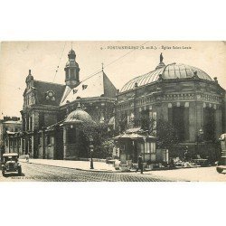 carte postale ancienne 77 FONTAINEBLEAU. L'Eglise et Kiosque à journaux voiture ancienne