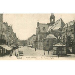 carte postale ancienne 77 FONTAINEBLEAU. L'Eglise Rue Grande 1932