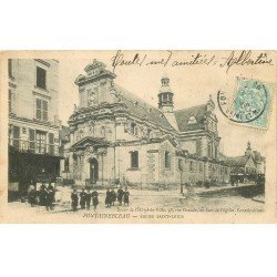 carte postale ancienne 77 FONTAINEBLEAU. L'Eglise et Bazar Hôtel de ville Rue Grande 1904