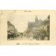 carte postale ancienne 77 FONTAINEBLEAU. Eglise Rue Grande et Kiosque. Carte émaillographie 1908