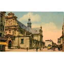carte postale ancienne 77 FONTAINEBLEAU. Eglise Rue Grande en couleur