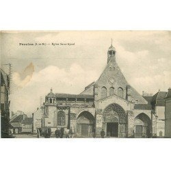 carte postale ancienne 77 PROVINS. Eglise Saint-Ayoul attelage