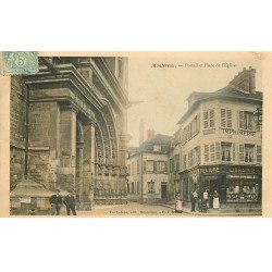 carte postale ancienne 77 MONTEREAU. Portail Place de l'Eglise Librairie Imprimerie 1905