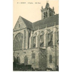 carte postale ancienne 77 MORET-SUR-LOING. Eglise et cabriolets