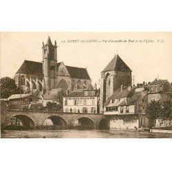 carte postale ancienne 77 MORET-SUR-LOING. Le Pont et Epicerie 1935