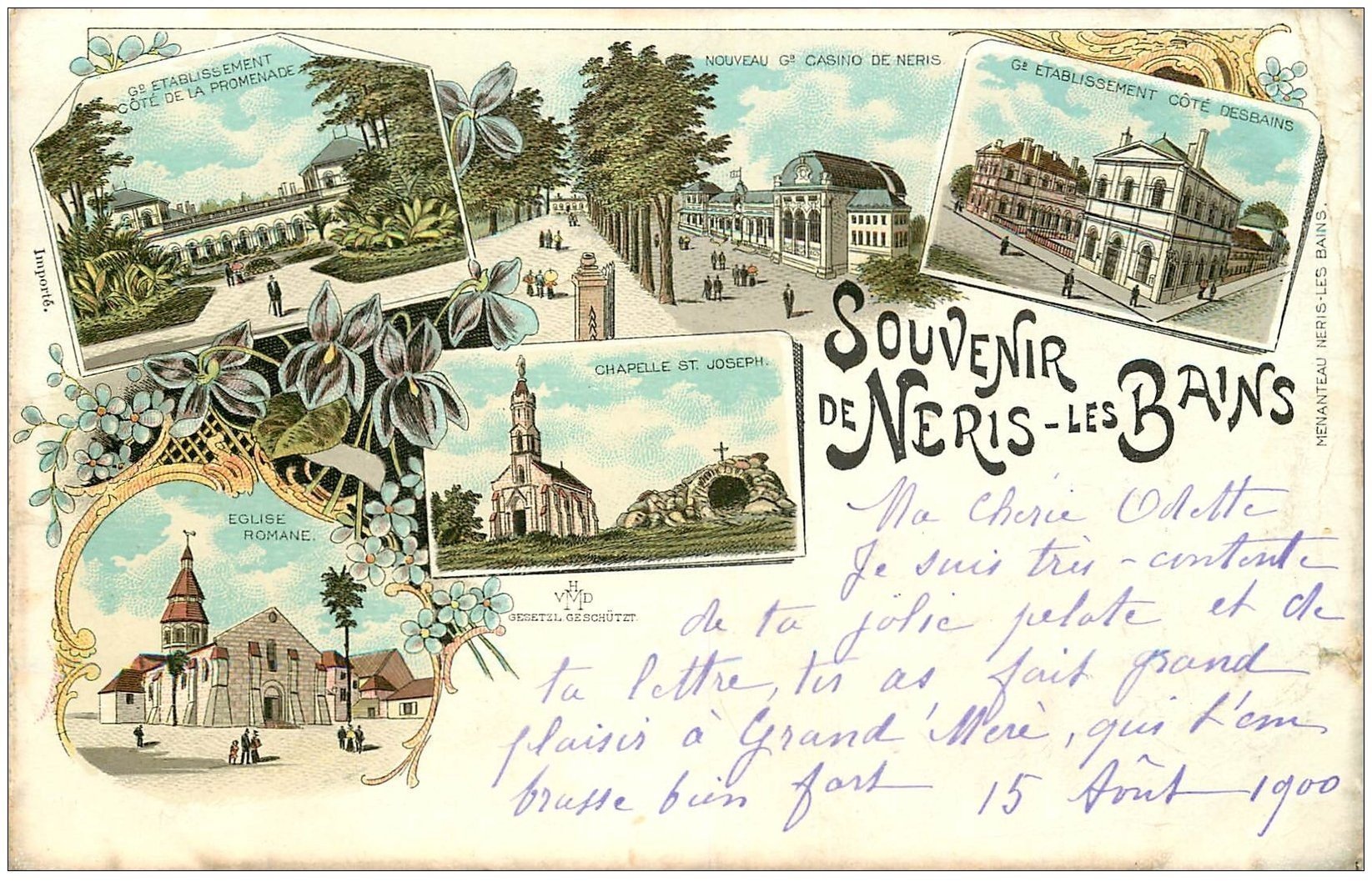 carte postale ancienne 03 NERIS-LES-BAINS. Multivues Rare 1900