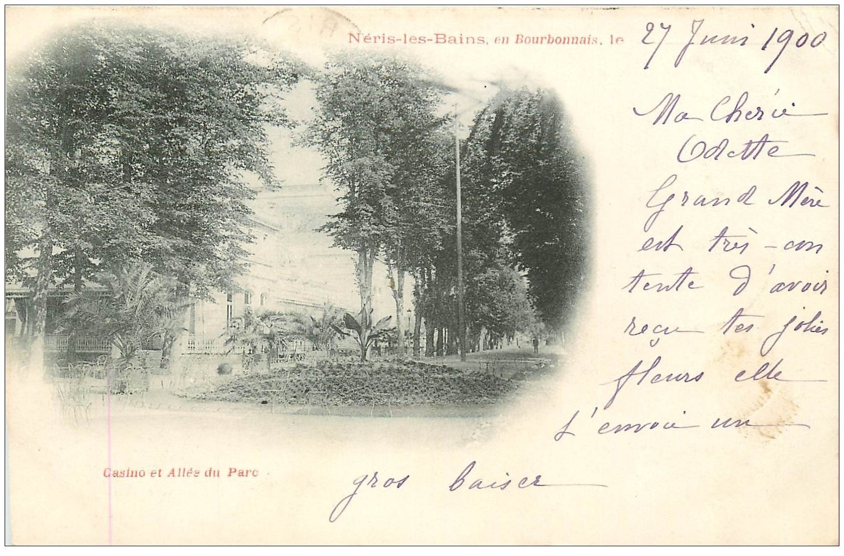 carte postale ancienne 03 NERIS-LES-BAINS. Parc Casino et Allée 1900