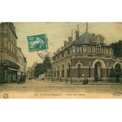 carte postale ancienne 77 FONTAINEBLEAU. Hôtel des Postes 1908. Belle carte toilée