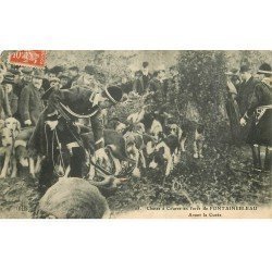 carte postale ancienne 77 FONTAINEBLEAU. Chasse à Courre. Avant la Curée 1913