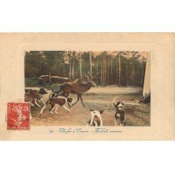 carte postale ancienne 77 FONTAINEBLEAU. Chasse à Courre. Hallali courant 1912. Chiens, Chasse et Cerf