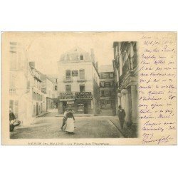 carte postale ancienne 03 NERIS-LES-BAINS. Place des Thermes 1904 Librairie et Pharmacie. Villa du Midi