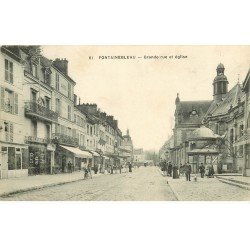 carte postale ancienne 77 FONTAINEBLEAU. Grande Rue Eglise hôtel Salamandre