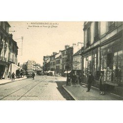carte postale ancienne 77 FONTAINEBLEAU. Grande Rue Magasin cartes postales Place Etape