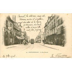 carte postale ancienne 77 FONTAINEBLEAU. Grande Rue 1902 Tramway Byrrh