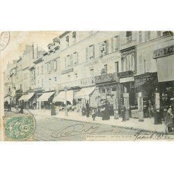 carte postale ancienne 77 FONTAINEBLEAU. Grande Rue 1906 Magasins de Cartes Postales