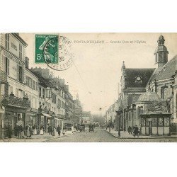 carte postale ancienne 77 FONTAINEBLEAU. Grande Rue Eglise 1908 Hôtel Salamandre