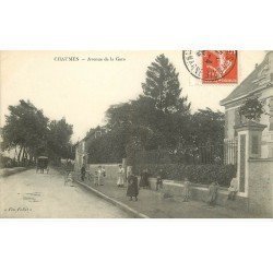 carte postale ancienne K. 77 CHAUMES. Avenue de la Gare 1909 avec Facteur à vélo